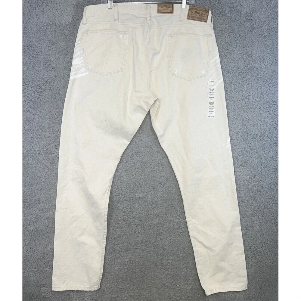 NOS Polo Ralph Lauren Repaired Jeans Men's 38 x 34 Cream The Sullivan Pants